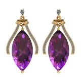 16.21 Ctw Amethyst And Diamond I2/I3 14K Yellow Gold Earrings