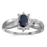 Certified 10k White Gold Oval Sapphire And Diamond Ring