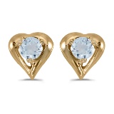 Certified 14k Yellow Gold Round Aquamarine Heart Earrings