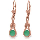 14K Solid Rose Gold Leverback Earrings with Natural Emeralds