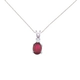 Certified 14K White Gold Oval Ruby & Diamond Pendant