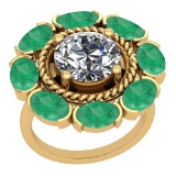 5.00 Ctw I2/I3 Emerald And Diamond 14K Yellow Gold Vintage Style Ring