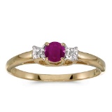 Certified 10k Yellow Gold Round Ruby And Diamond Ring