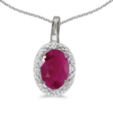 Certified 14k White Gold Oval Ruby And Diamond Pendant