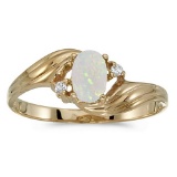 Certified 10k Yellow Gold Oval Opal And Diamond Ring