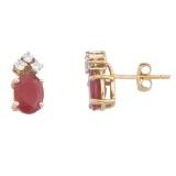 Certified 14k Yellow Gold Ruby And Diamond Oval Earrings