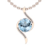 Certified 47.93 Ctw I2/I3 Blue Topaz And Diamond 14K Rose Gold Pendant