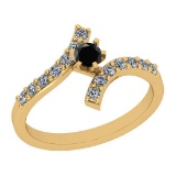 0.60 Ctw I2/I3 Treated Fancy Black And White Diamond 14K Yellow Gold Bypass Bridal Wedding Ring