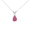 Certified 14k White Gold Pear Shaped Ruby and Diamond Oval Pendant