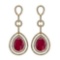 1.92 Ctw Ruby And Diamond I2/I3 14K Yellow Gold Dangling Earrings