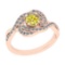 0.86 Ctw I2/I3 Treated Fancy Yellow And White Diamond 14K Rose Gold Cluster Bridal Wedding Ring