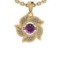 0.68 Ctw I2/I3 Amethyst And Diamond 10K Yellow Gold Leaf Pendant