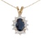 Certified 10k Yellow Gold Oval Sapphire And Diamond Pendant