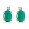 Certified 14k Yellow Gold Oval Emerald And Diamond Earrings