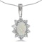 Certified 14k White Gold Oval Opal And Diamond Pendant