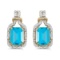 Certified 14k Yellow Gold Emerald-cut Blue Topaz And Diamond Earrings