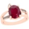 2.54 Ctw Ruby And Diamond SI2/I1 14K Rose Gold Vintage Style Ring