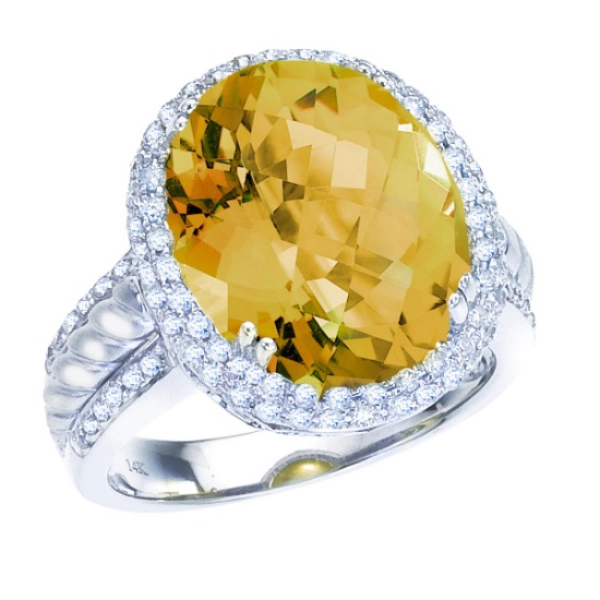 Certified 14k White Gold Oval Citrine And Diamond Ring 9.62 CTW