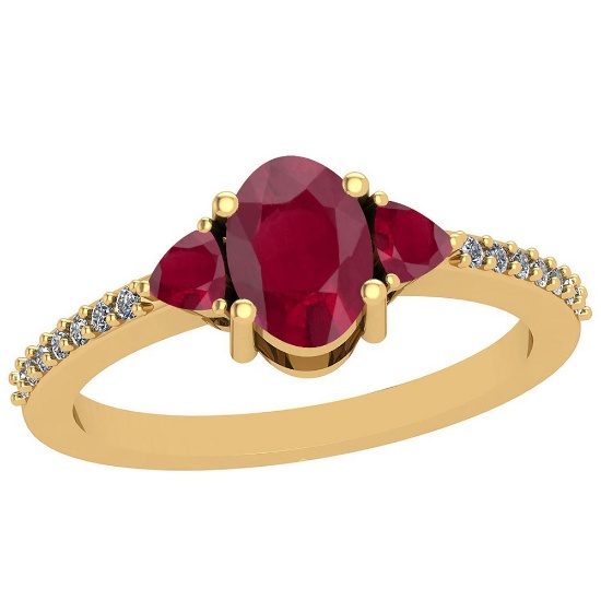 Certified 0.75 Ctw VS/SI1 Ruby And Diamond 14K Yellow Gold Vintage Style Ring