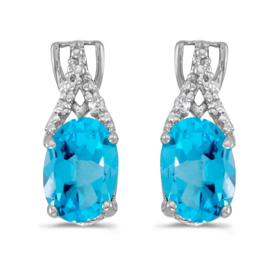 Certified 10k White Gold Oval Blue Topaz And Diamond Earrings 1.34 CTW