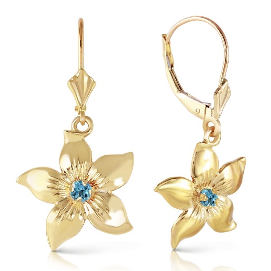 0.2 Carat 14K Solid Gold Leverback Flowers Earrings Blue Topaz