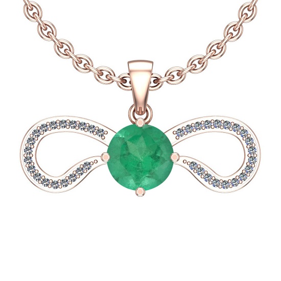 3.88 Ctw Emerald And Diamond I2/I3 14K Rose Gold Necklace