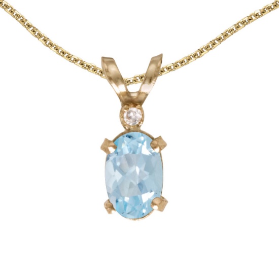 Certified 14k Yellow Gold Oval Aquamarine And Diamond Filagree Pendant