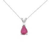 Certified 14k White Gold Pear Shaped Ruby and Diamond Oval Pendant