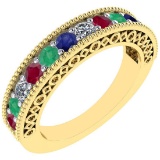 0.75 Ctw VS/SI1 Multi Ruby,Emerald,Sapphire And Diamond 14K Yellow Gold Filigree Style Band Ring