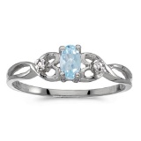 Certified 10k White Gold Oval Aquamarine And Diamond Ring