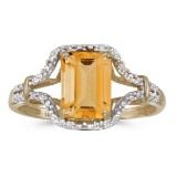 Certified 14k Yellow Gold Emerald-cut Citrine And Diamond Ring 1.36 CTW
