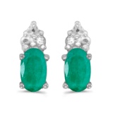 Certified 14k White Gold Oval Emerald Earrings