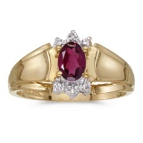 Certified 10k Yellow Gold Oval Rhodolite Garnet And Diamond Ring