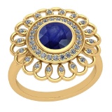 1.49 Ctw Blue Sapphire And Diamond I2/I3 14K Yellow Gold Vintage Style Ring