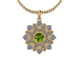 2.41 Ctw Peridot And Diamond I2/I3 10K Yellow Gold Vintage Style Pendant