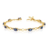 Certified 14K Yellow Gold Oval Sapphire and Diamond Bracelet 3.93 CTW