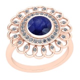 1.49 Ctw Blue Sapphire And Diamond I2/I3 14K Rose Gold Vintage Style Ring