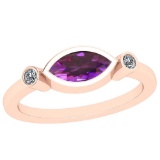 Certified 6.33 Ctw I2/I3 Amethyst And Diamond 14K Rose Gold Vintage Style Ring