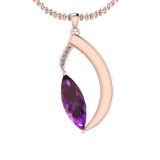 Certified 5.35 Ctw I2/I3 Amethyst And Diamond 14K Rose Gold Pendant