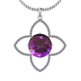 Certified 7.72 Ctw I2/I3 Amethyst And Diamond 14K White Gold Pendant