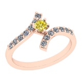 0.60 Ctw I2/I3 Treated Fancy Yellow And White Diamond 14K Rose Gold Bypass Bridal Wedding Ring