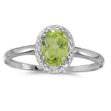 Certified 10k White Gold Oval Peridot And Diamond Ring