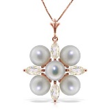 6.3 CTW 14K Solid Rose Gold Necklace Rose Topaz pearl