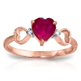 1.01 Carat 14K Solid Rose Gold Tri Heart Ruby Diamond Ring