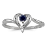 Certified 14k White Gold Round Sapphire Heart Ring 0.22 CTW