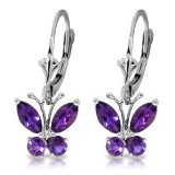 1.24 CTW 14K Solid White Gold Butterfly Earrings Natural Amethyst