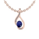 0.84 Ctw VS/SI1 Blue Sapphire And Diamond 14K Rose Gold Pendant