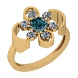 0.91 Ctw Treated Fancy Blue And White Diamond SI2/I1 14K Yellow Gold Vintage Style Ring