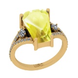 5.11 Ctw I2/I3 Lemon Topaz And Diamond 10K Yellow Gold Ring