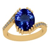 4.06 Ctw VS/SI1 Tanzanite And Diamond 14K Yellow Gold Victorian Style Ring